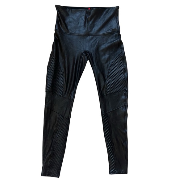 SPANX Moto Faux Leather Leggings Shaping Pants Black Women’s X-Large - Picture 2 of 13